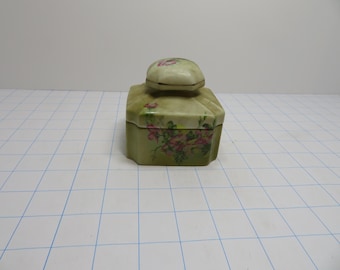 F 48 Vintage 1930's Nippon Sage Green Apple Blossom Porcelain Powder Jar No Chips Or Cracks