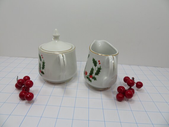 MH 135 Fine China From Japan Holly Holiday Creamer & Sugar