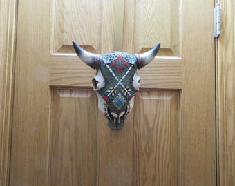 T 775 Native Double Crossed Arrows Skull Plaque - Measures approximately 10 1/4" x 9" x 2 1/2" Brand New Old Stock