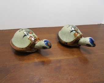 T 741 Vintage Rare 1980 Jorge Wilmont - Tonala, Mexico Glazed Pottery Turtles (2) With 'W' Signature No Chips Or Cracks Mint