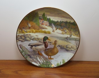 T 472 Vintage Porcelain The Mallard Plate #7740I 8 1/2" Edwin M Knowles In Original Box Mint No Chips Or Cracks Brand New Old Stock