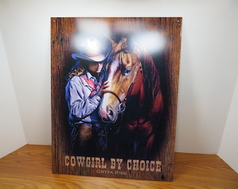 MH 811 Vintage Tin Cowgirl By Choice Sign New Old Stock