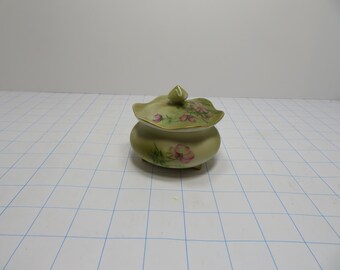 F 47 Vintage Nippon 1950' s Sage Green With Apple Blossoms Porcelain Trinket Box No Chips or Cracks