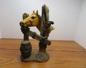 T 831 Vintage 1980's Beautiful Stone Resin Horse Figurine & Western Detail - Excellent Condition Like New