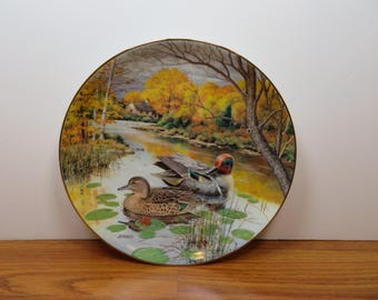 T 471 Vintage 1987 Porcelain 8 1/2" Green Winged Teal Plate #14149E Edwin M Knowles In Original Box Mint No Chips Or Cracks - New Old Stock