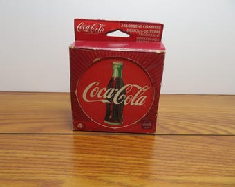 F 115 Vintage Set Of (4) Coca Cola Coasters Wet Stones 1990's Excellent Condition