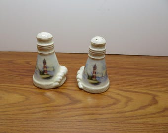 T 446 Vintage 1970's Thomas Kinkade Lenox Ceramic Nautical Salt N Pepper Shakers Trimmed In Gold Accent - Mint Condition