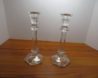T 688 Vintage 1960 Crystal Val St Lambert - Gardenia Pattern Made In Belgium Candle Stick Holders Set Of (2) Mint - Well Weighted
