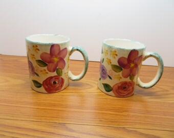 MH 802 Flowers, Inc Ballons Hand Painted Cups Bogart, Georgia Set Of (2) Vintage 1991