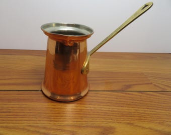 T 902 Turkish Coffee Pot 1990's With Solid Brass Handle & Made In Copper Outside/Stainless Inside - Excellent Condition