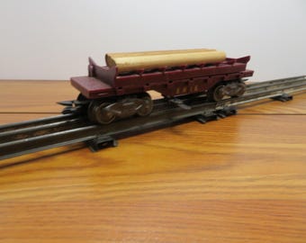 F 233 Marx Vintage 1960 Erie Flat Log Dump Car With (3) Logs Works Great And In Great Condition
