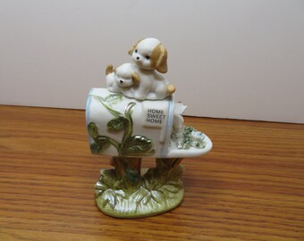 T 317 Mailbox Pups Porcelain Figurine - No Chips Or Cracks - Brand New Old Stock