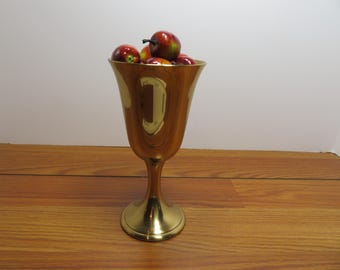 T 676 Vintage Brass Wine Goblet 1980 With (18) Cherries Included - Mint
