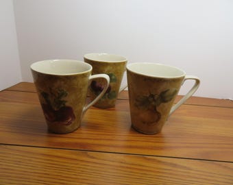 T 697 Cheri Blum 2005 For 222 Fifth Corland Ceramic Coffee/Tea Mugs Set Of (3) Cherry, Apple, Pear - No Chips Or Cracks Excellent Condition
