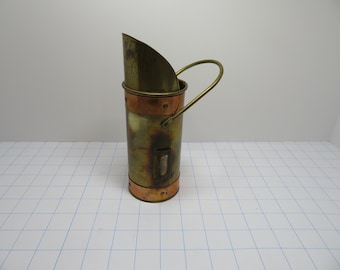 P 319 Vintage 1950's Brass & Copper Fireplace Matchstick Holder And Ash Scuttle Scoop - Just Needs Polished Up - Great Condition