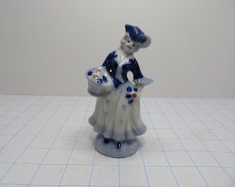 F 54 Vintage 1940's Occupied Japan Blue & White Porcelain Japanese Woman With Flower Basket No Chips or Cracks