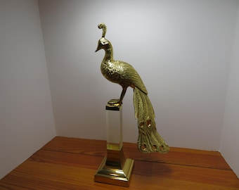 T 656 Vintage 1983 Brass Peacock 16.5" Tall Well Weighted Excellent Condition