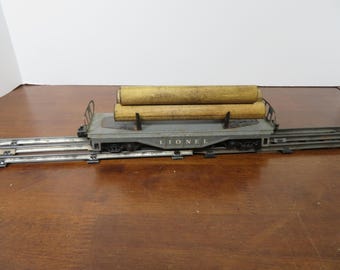 F 286 O Gauge Lionel 1940's Flat Log Car All Metal With (3) Logs & Knuckle Couplers Nice Condition