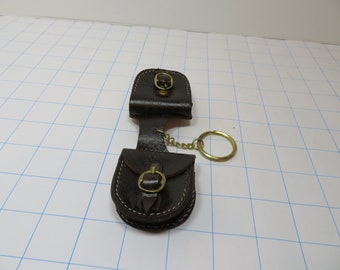 Dark Brown Leather Mini Saddle Bag Key Chain - Brand New