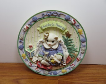 T 490 Vintage Enesco Calico Kittens 1997 Friendship Is Heavenly #2343 Resin Mint No Chips Or Cracks