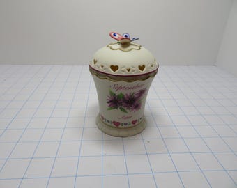 F 66 Vintage Avon 2003 Porcelain September Hand Painted Candle Holder With Candle & Lid No Cracks Or Chips - New Old Stock