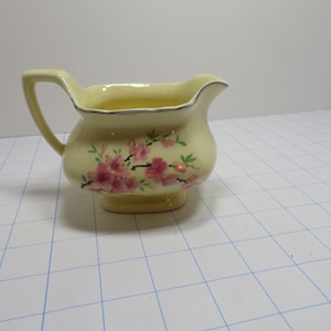 H 825 Vintage Lido W.S. George Porcelain Canary Tone Creamer With Pink Flowers & Silver Trim - No Chips
