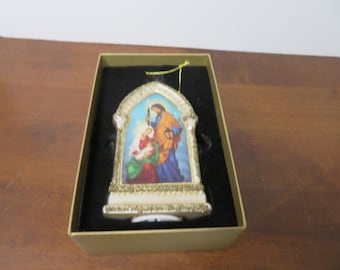 F 195 Joseph, Mary, & Jesus Glass Ornament Lighted 1990 Brand New Old Stock In Box