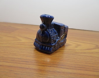 P 103 Vintage Blue Glaze Ceramic Train Engine Tooth Pick Holder Like New