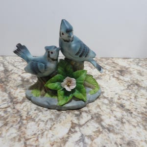 P 346 Vintage Porcelain 1980&#39;s Blue Birds Hand Painted With A Small Candle Holder - No Chips Or Cracks - Mint