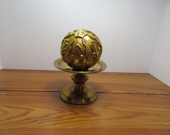 T 660 Vintage Brass 1970 Candle Holder - Includes Solid Resin Textured Ball Great Condition