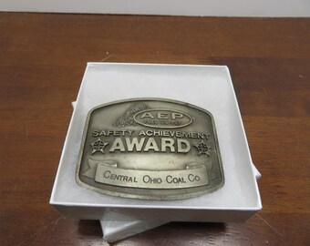 T 734 Vintage 1980 Central Ohio Coal Company Safety Awards Belt Buckle AEP Fuel Supply New Old Stock