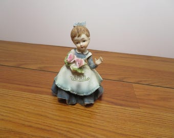 T 606 Lefton Vintage Ceramic/Porcelain April Girl #KW4200 Hand Painted - Mint No Cracks Or Chips