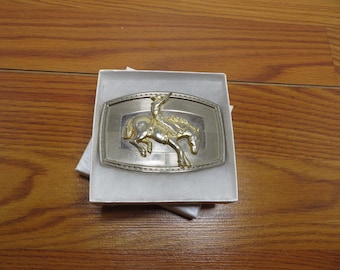 T 814 Vintage 1969 Nickel Metal Type Bronc Rider Belt Buckle - Great Condition For Its Age
