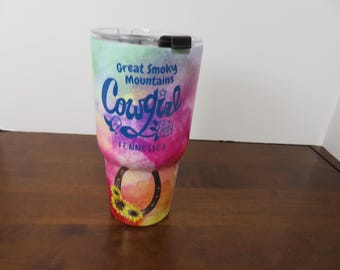 F 264 Vintage 1990's Smokey Mountains Tennessee Insulated Stainless Steel Cowgirl Mug - Brand New Old Stock