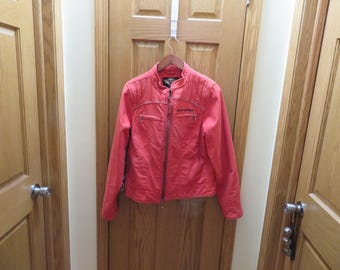 T 760 Harley Davidson Ladies Orange & Black Jacket Size M With Large Harley Logo On Back, Studded Sequins, and Zipper Cuffs Like New 1990