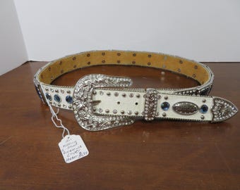 F 277 Girls 32" Leather Western Show Belt With Lots Of Bling Excellent Condition - Note: (1) Very Small Stud Missing But Buckle Hides It
