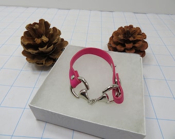 Pink  Faux Leather Pink Stackable Snaffle Bit Bracelet ( For Small Wrists )