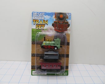 MH 618 Die-Cast Train Pull Back (3) Piece  Blue/Red - Brand New Old Stock