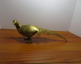 T 692 Vintage 1960 Brass Pheasant 12.2" Long Made In Taiwan Republic Of China - Excellent Condition - Well Weighted