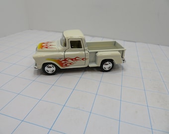 MH 454  5" Die- Cast 1955 Chevy Stepside Pick-up Pull Back With Flames - Brand New Old Stock White