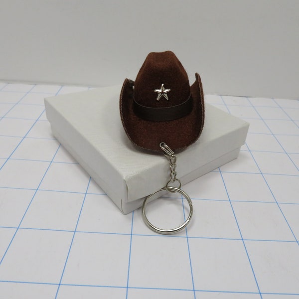 Classic Faux Felt Cowgirl Cowboy Hat Keychain Dark Brown