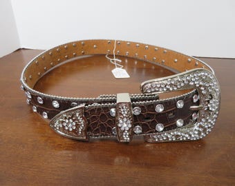F 274 Girls 33"-34" Western Show Belt Bonded Leather Handmade - With Lots Of Bling - Excellent Condition