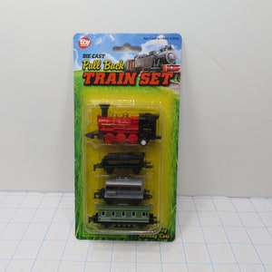 MH 445 Die-Cast Pull Back Red Locomotive Train With (3) Cars - Brand New Old Stock
