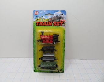 MH 445 Die-Cast Pull Back Red Locomotive Train With (3) Cars - Brand New Old Stock
