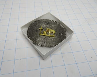 F 21 Vintage 1990's Christian Western Belt Buckle - Gold & Dark Pewter Fits Up To 1 1/2' Belt Width Brand New Old Stock