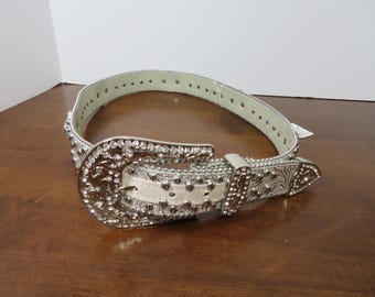 F 275 Girls 33"-34" Western Show Belt Bonded Leather Handmade With Lots of Bling - Excellent Condition
