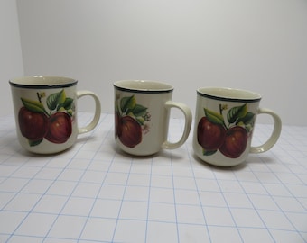 F 71 Vintage 1980's Casuals By China Pearl Ceramic Mugs - Cracker Barrel - No Chips Or Cracks - Set Of (3) Apple Mugs