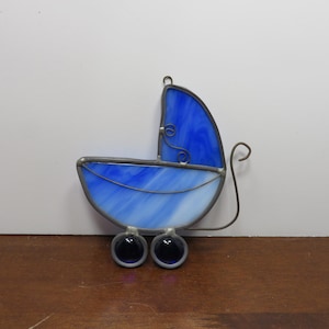 T 711 Vintage Leaded Frame Stained Glass 1970&#39;s Baby Buggy Window Sun Catcher - No Cracks Or Chips