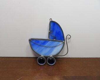 T 711 Vintage Leaded Frame Stained Glass 1970's Baby Buggy Window Sun Catcher - No Cracks Or Chips