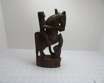 P 380 Vintage Teak Hand Carved Horse & Rider From India 1950's